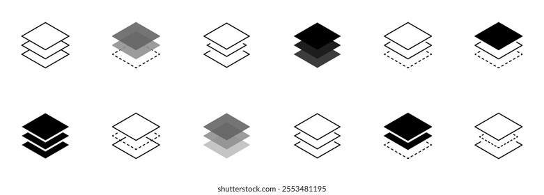 Layer icon set. Layout sign. Surface levels pictogram. Vector illustration.