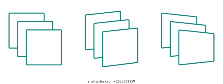 Vektorgrafik für Ebenensymbole. Flaches Ebenensymbol, Ebenensymbolsammlung. Symbol mehrerer Ebenen in einer Komposition. Isolierte Vektorgrafik auf weißem Hintergrund. 10 EPS