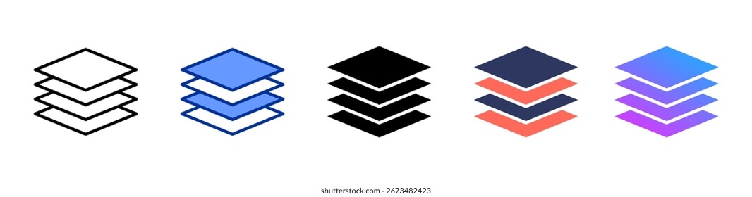 Coleção de vários estilos de folha de ícone de camada