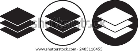 layer icon, Three Layer icon set,  Floor level and paper stack vector symbol in black color. Layer tier diagram icon vector illustration,