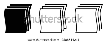 Layer icon, three layer icon set, surface levels pictogram, paper stack, fabric floor layer vector symbol in black color. Layer tier diagram icon vector illustration isolated on white background.