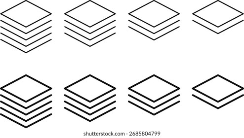 Symbolsatz für Ebenenlayout. 2, 3, 4 Schichten Symbol