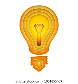 The layer of light bulb in realistic trendy as business idea, paper art and craft style concept. Vector illustration.