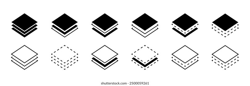 Layer line icon in different styles. Layer logo. Layer icon. Fabric layers stacks icon. 