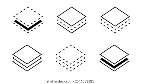 Layer line icon in different styles. Layer logo. Layer icon. Fabric layers stacks icon. 