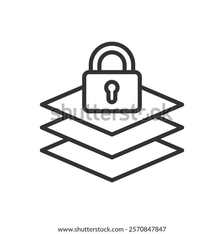 Layer security, icon in line design. Layer security, cybersecurity, encryption, security protocol, data protection, firewall protection on white background vector. Layer security editable stroke icon