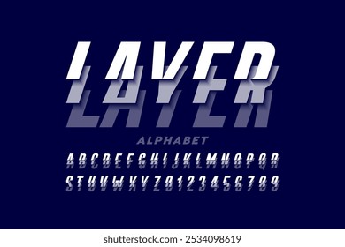 Layer. Sliced font, alphabet letters and numbers vector illustration