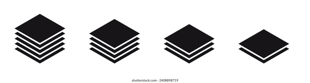 Layer stack illustration. Two, three four and five layers. Layer tier diagram icon