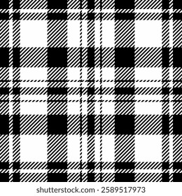 Layer tartan background texture, periodic textile plaid seamless. Halloween vector fabric pattern check in black and white colors palette.