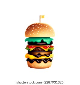 Hamburguesa 3d estratificada sobre un fondo blanco. Ilustración del vector