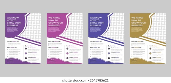 Layered Abstract Business Flyer Set  Professional Templates in Purple, Blue, and Brown for Promotion
