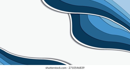 Un diseño abstracto en capas con Formas onduladas azules con espacio en blanco. El diseño tiene un efecto de corte de papel.