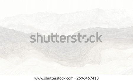 Layered abstract mountain range silhouette with textured lines in white grey and beige tones.