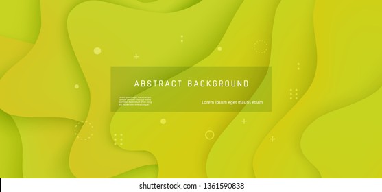 Layered background with liquid wave shapes of gradient lime color. Vector illustration of horizontal banner, poster or web header with bright abstract fluid color shapes.