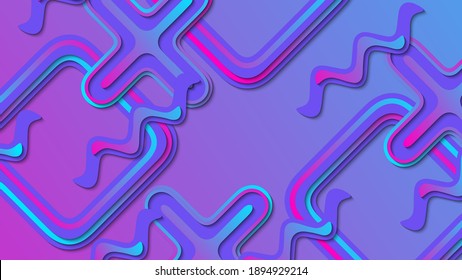 Layered background with wavy geometric shapes. Smooth forms in gradient blue and pink colors in papercut style. Vector illustration.