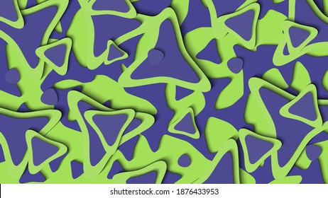 Layered background with wavy and trianle shapes. Smooth forms in gradient green and blue colors in papercut style. Vector illustration.