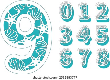 Layered Birthday numbers with seashell, Cake topper 