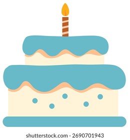bolo azul em camadas com uma vela para comemoração de aniversário