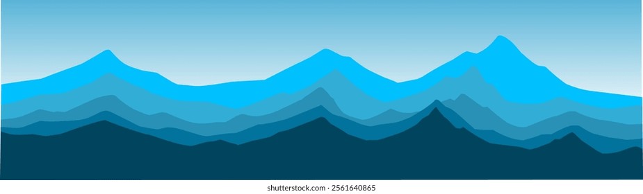 layered blue mountain silhouettes in gradient tones, perfect for backgrounds, wallpapers, or nature-themed projects. Vector 