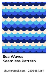 Layered Blue Sea Wave Pattern: Geometric Ocean Gradient Design