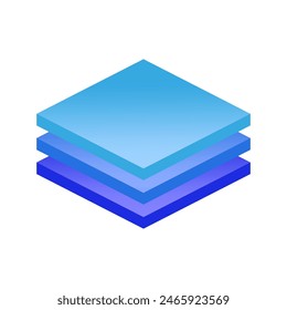 Layered blue squares Vector illustration. Gradation of blue tones in abstract design. Stacked color blocks graphic.