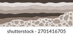 Layered brown soil and rock subsurface. Soil layer cross section