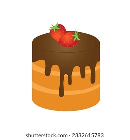 layered cake with hot chocolate and strawberries