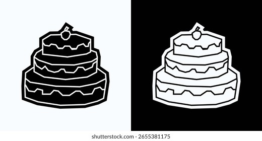 Geschichtetes Kuchen-Symbol in schwarz gefüllt und weiß gefüllt Ausschnitt Stil
