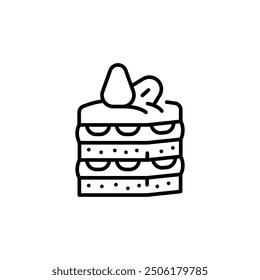 Layered cake icon. Simple layered cake icon with strawberry for social media, app, and web design. Vector illustration.