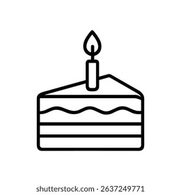 Layered cake slice with burning candle illustration design element