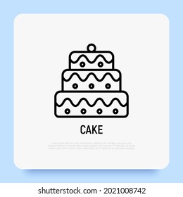 Layered cake thin line icon, wedding dessert. Modern vector illustration