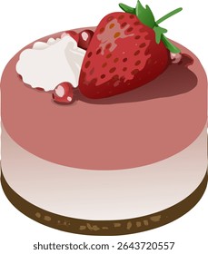 A layered cake topped with cream and strawberries, styled in a delicate and appetizing composition, ideal for culinary, dessert, or celebration-themed content