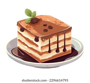 Layered chocolate cake with whipped cream icing icon isolated