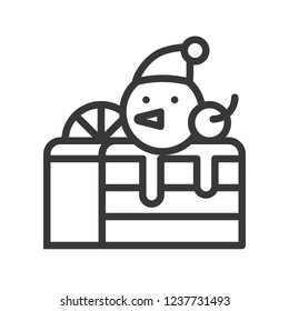 layered christmas cake decoration with snowman head and santa hat  editable outline
