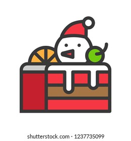 layered christmas cake decoration with snowman head and santa hat  editable outline