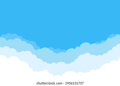 Layered clouds. Cartoon border with white cloud gradient, fluffy cumulus in heaven. Vector game banner background. Bright day with warm climate or weather. Summer or spring forecast