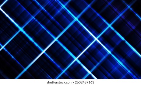 A layered composition of translucent rectangle and diagonal lines in deep and light blue tones. The overlapping elements
