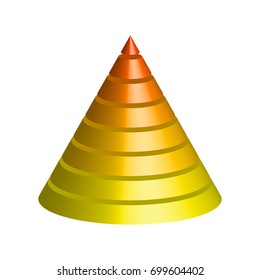 Layered cone. 3D conical pyramid of 8 multicolored layers. Vector illustration.