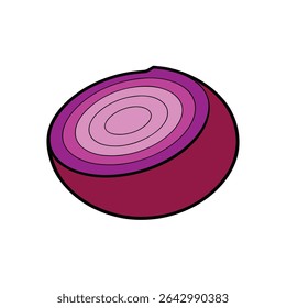 a layered cross section of a red onion in soft pur