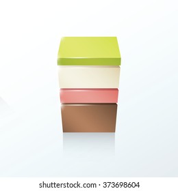 Layered cube icon Green, white, pink, brown