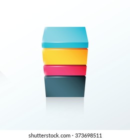 Layered cube icon yellow, blue, pink, black color