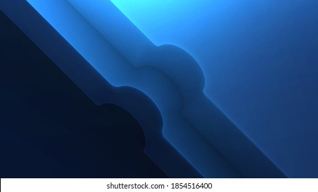 Fondo azul curvo estratificado con una curva en el interior. Lienzo no uniforme. Capas de lienzo notado esférico