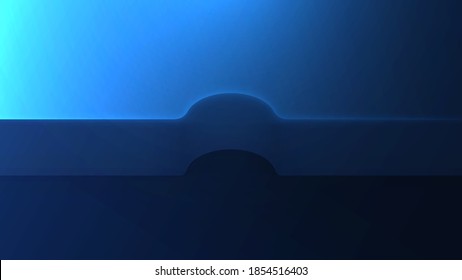 Layered curved blue background with a bend inside. Non-uniform canvas. Spherical Notched Canvas Layers