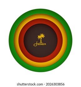 Layered Cut Out Paper Effect Banner. Vector Illustration of Rasta Flag Colors with Palms "Jamaica" Logo.