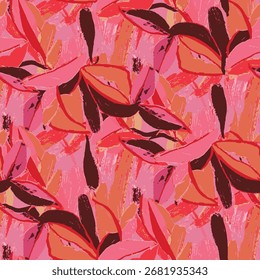 baile en capas, pinceladas rítmicas de colores cálidos, flores abstractas