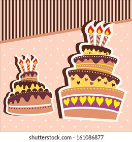 Layered Delicious Birthday or Wedding Cake Card Background Template with Candle Vector