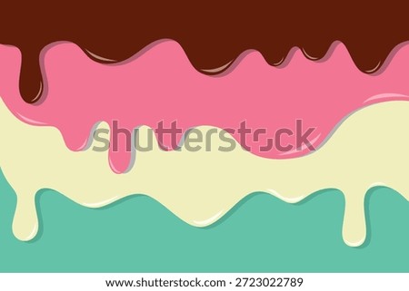 Layered dripping liquid illustration with smooth wavy shapes in pastel colors. Sweet melting texture style suitable for dessert themes, candy backgrounds, playful designs, and decorative food inspired graphics.
