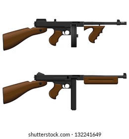 Layered editable vector illustration of antiquated American Machine Guns.