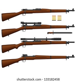 Ilustración vectorial editable en capas de antiguos rifles estadounidenses.