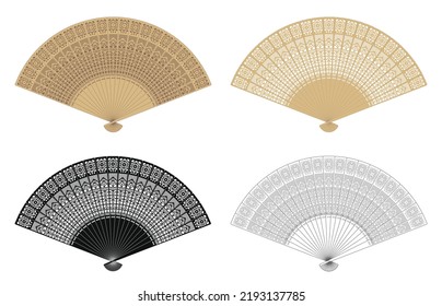 Ilustración vectorial por capas editable del ventilador plegable de madera de estilo asiático.